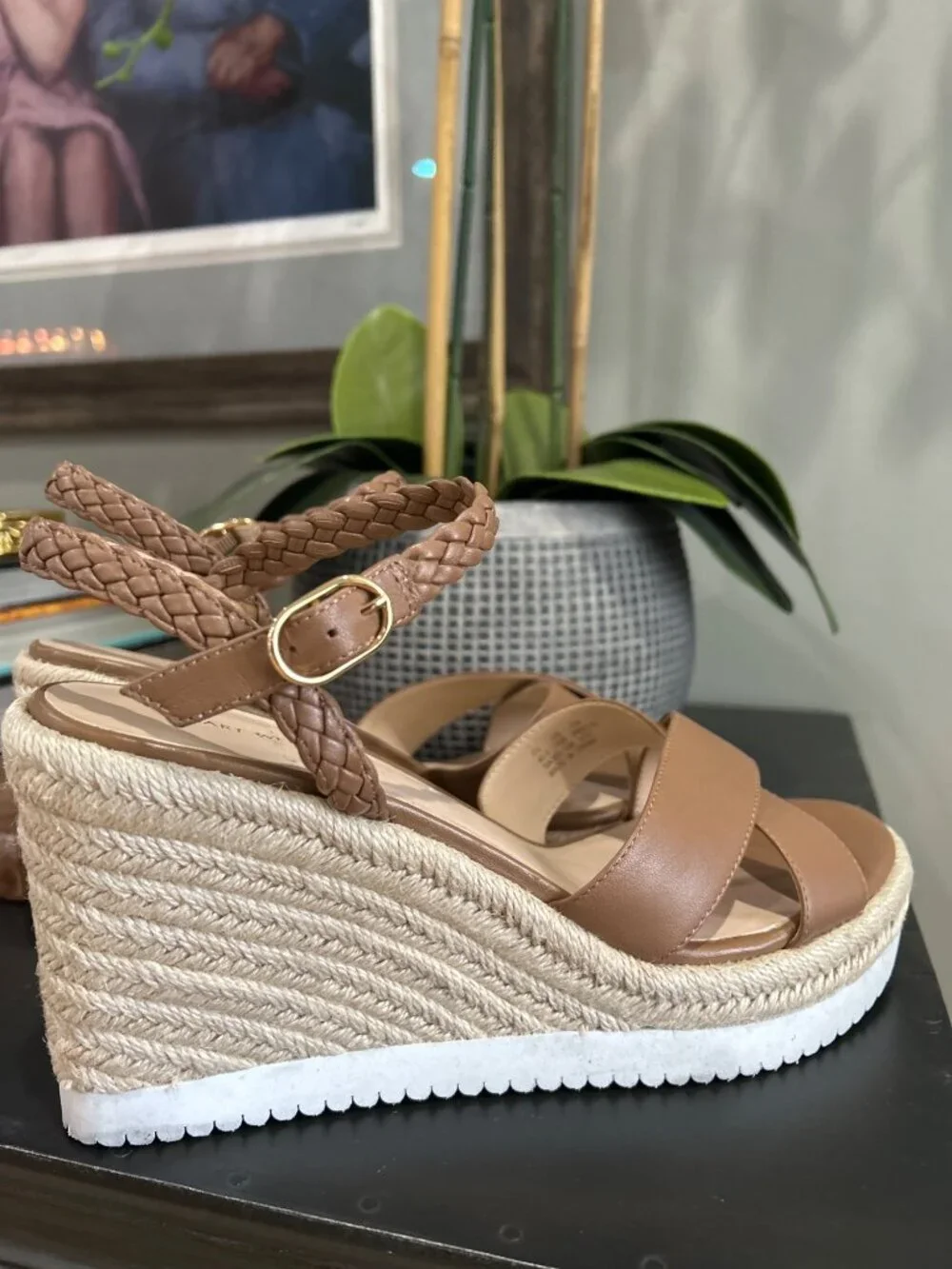 Stuart Weitzman Mykonos Espadrille Braided Leather Wedge Brown Womens Size 10